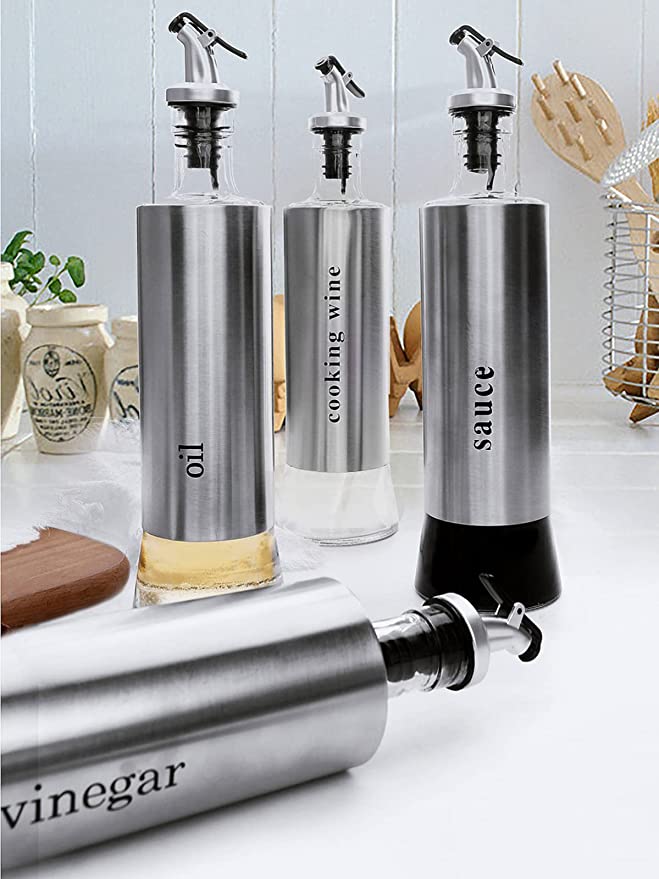 Automatic Gravity Flip Oil Dispenser – 500ml Leak-Proof Glass Bottle with Stainless Steel Lid