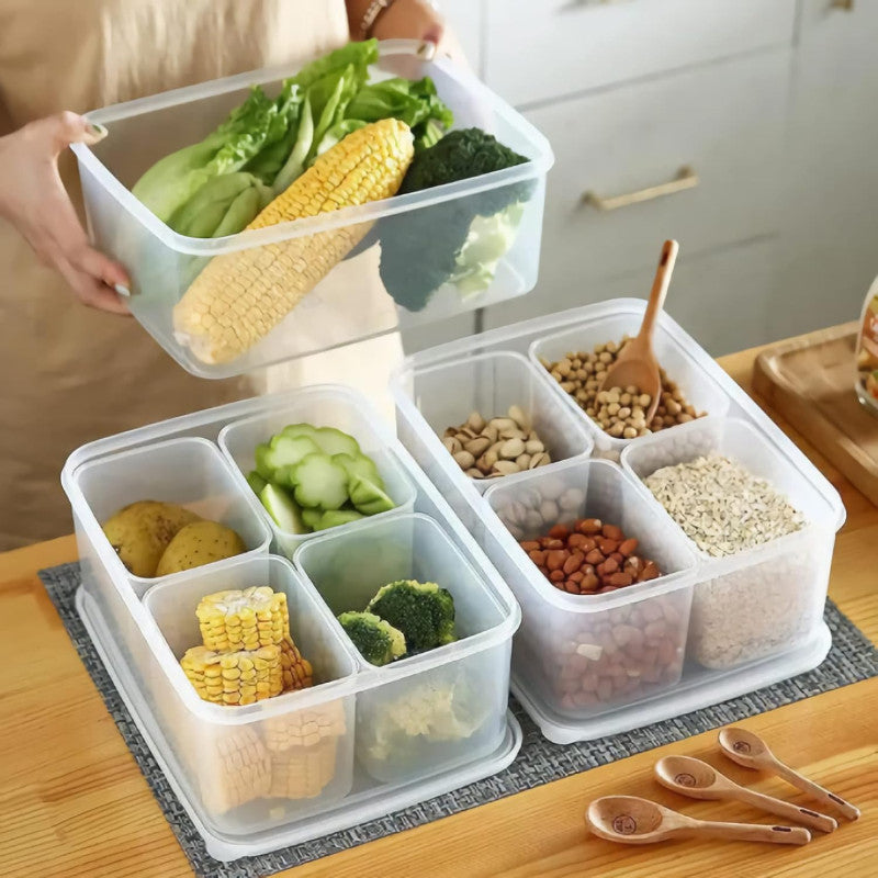 5-in-1 Airtight Refrigerator Organizer – Food Storage Box with 4 Drain Baskets