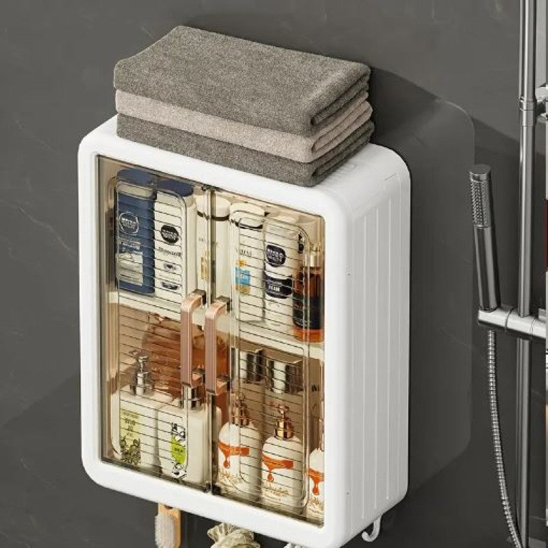3-Tier Bathroom Organizer with Transparent Sliding Doors – Magnetic Wall Cabinet