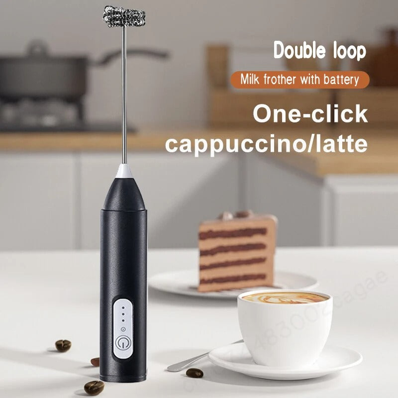 2-in-1 USB Coffee Mixer & Egg Beater – High-Speed Handheld Frother with 2 Stainless Steel Heads