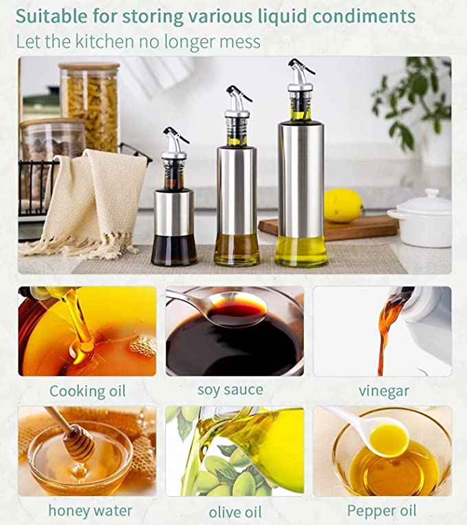 Automatic Gravity Flip Oil Dispenser – 500ml Leak-Proof Glass Bottle with Stainless Steel Lid