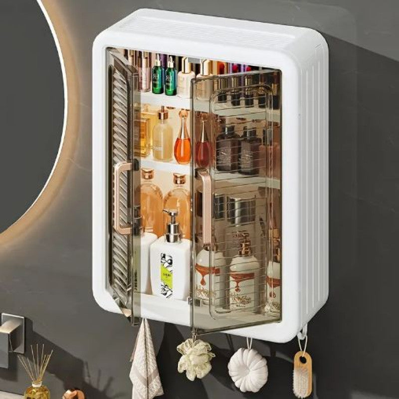 3-Tier Bathroom Organizer with Transparent Sliding Doors – Magnetic Wall Cabinet