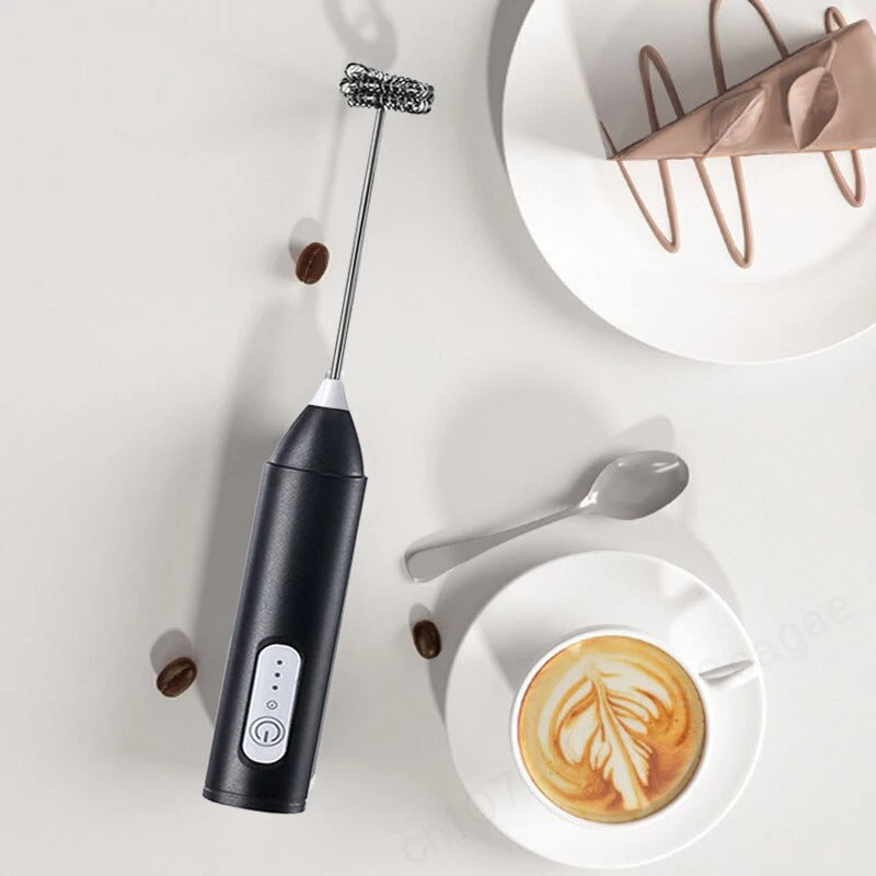 2-in-1 USB Coffee Mixer & Egg Beater – High-Speed Handheld Frother with 2 Stainless Steel Heads