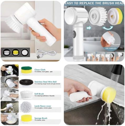 5-in-1 Electric Magic Cleaning Brush – Cordless Handheld Power Scrubber for Bathroom & Kitchen