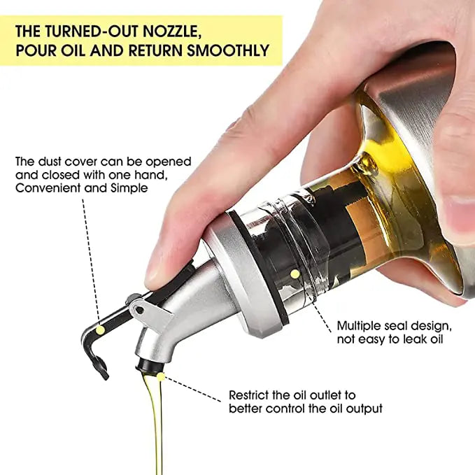 Automatic Gravity Flip Oil Dispenser – 500ml Leak-Proof Glass Bottle with Stainless Steel Lid