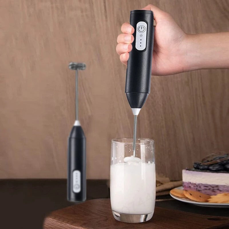 2-in-1 USB Coffee Mixer & Egg Beater – High-Speed Handheld Frother with 2 Stainless Steel Heads