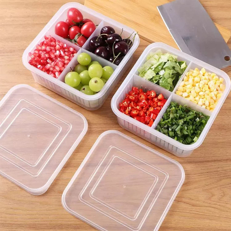 5-in-1 Airtight Refrigerator Organizer – Food Storage Box with 4 Drain Baskets