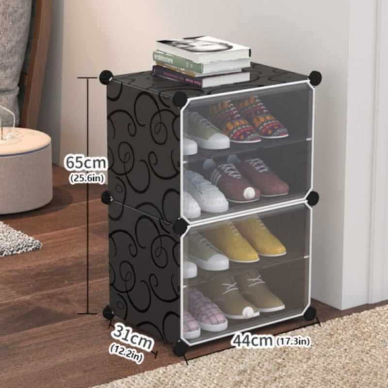 4-Layer Shoe Organizer Cabinet with Transparent Doors – Dust-Proof Stackable Shoe Rack