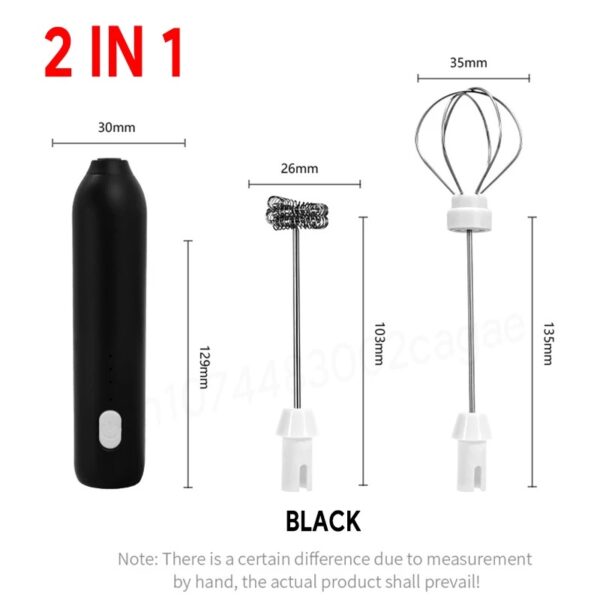 2-in-1 USB Coffee Mixer & Egg Beater – High-Speed Handheld Frother with 2 Stainless Steel Heads